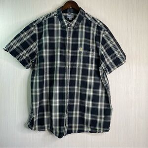 Carhartt Men's Relaxed Fit Short Sleeve Plaid Button Down Shirt Black/Tan 2XL
